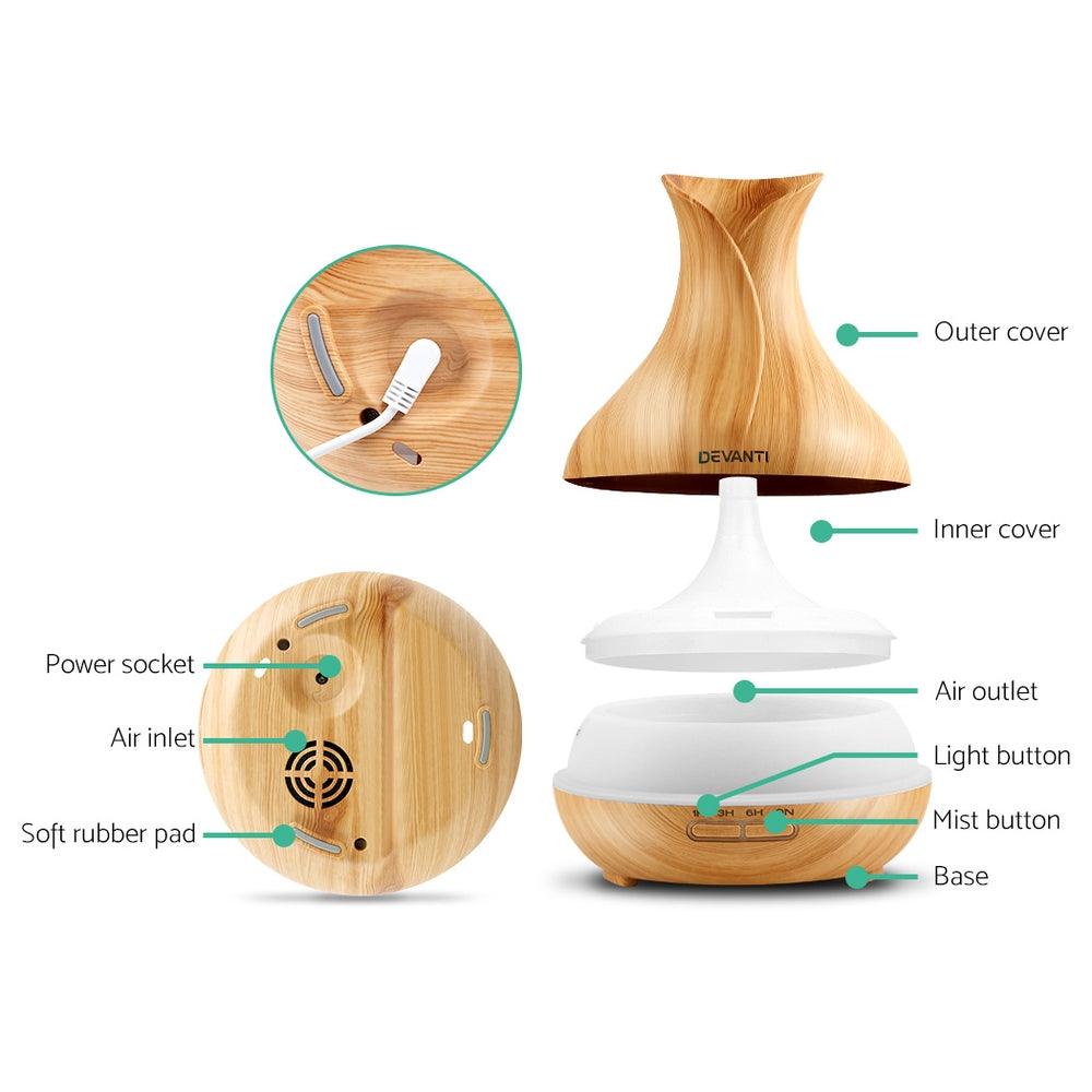 Buy Devanti Aroma Diffuser Aromatherapy Light Wood 400ml discounted | Products On Sale Australia