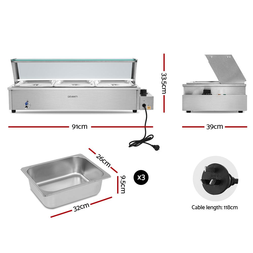 Buy Devanti Commercial Food Warmer Bain Marie 3 Electric Buffet Pans discounted | Products On Sale Australia