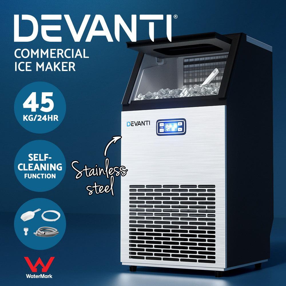 Buy Devanti Commercial Ice Maker Machine 45kg Ice Cube Tray Bar Stainless Steel discounted | Products On Sale Australia