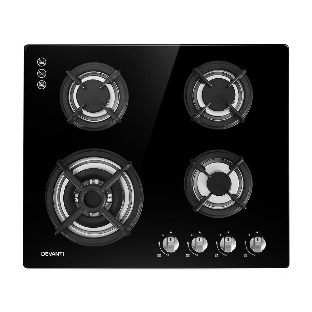 Buy Devanti Gas Cooktop 60cm 4 Burner Black discounted | Products On Sale Australia