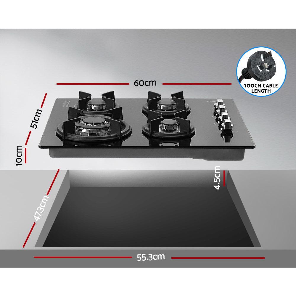 Buy Devanti Gas Cooktop 60cm Stove Hob Black discounted | Products On Sale Australia