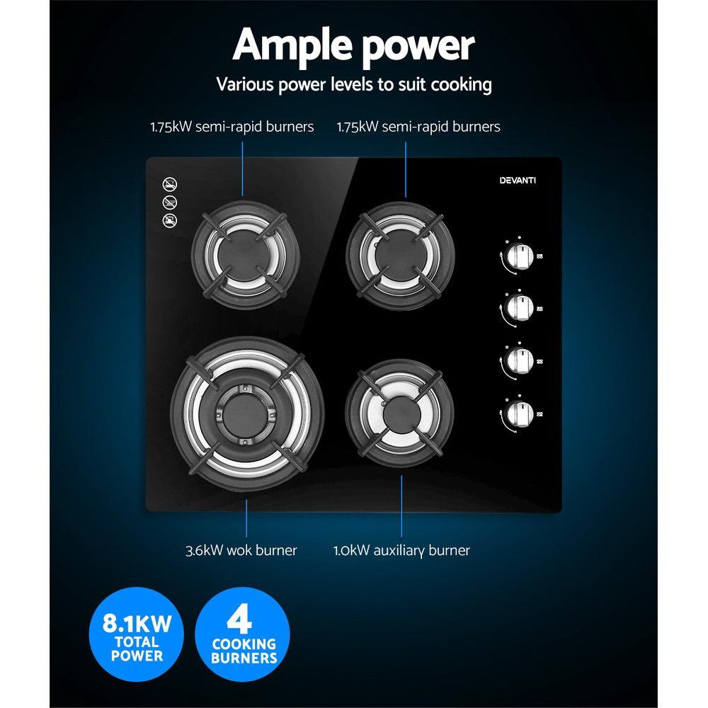 Buy Devanti Gas Cooktop 60cm Stove Hob Black discounted | Products On Sale Australia