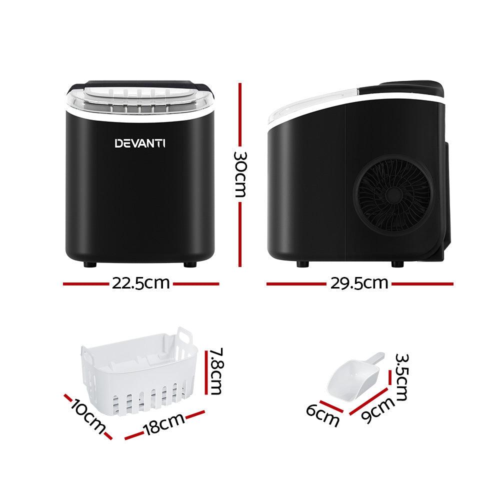 Buy Devanti Portable Ice Maker Machine Ice Cube Tray 12kg Bar Countertop Black discounted | Products On Sale Australia