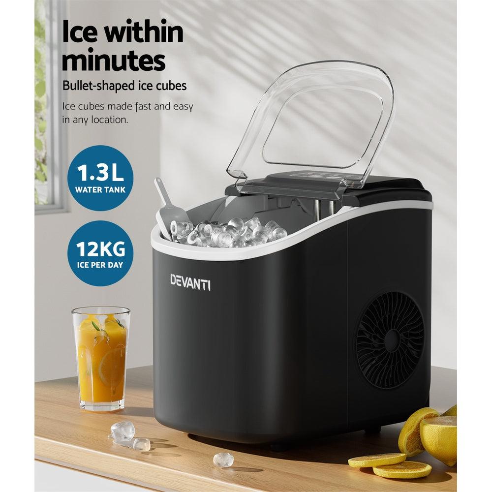 Buy Devanti Portable Ice Maker Machine Ice Cube Tray 12kg Bar Countertop Black discounted | Products On Sale Australia