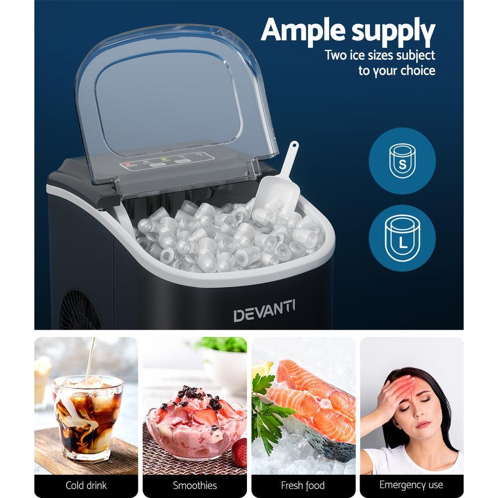 Buy Devanti Portable Ice Maker Machine Ice Cube Tray 12kg Bar Countertop Black discounted | Products On Sale Australia