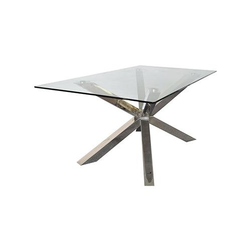 Buy Dining Table in Crisscross Shaped High Glossy Stainless Steel Base with 12mm Tempered Glass Top discounted | Products On Sale Australia