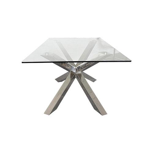 Buy Dining Table in Crisscross Shaped High Glossy Stainless Steel Base with 12mm Tempered Glass Top discounted | Products On Sale Australia