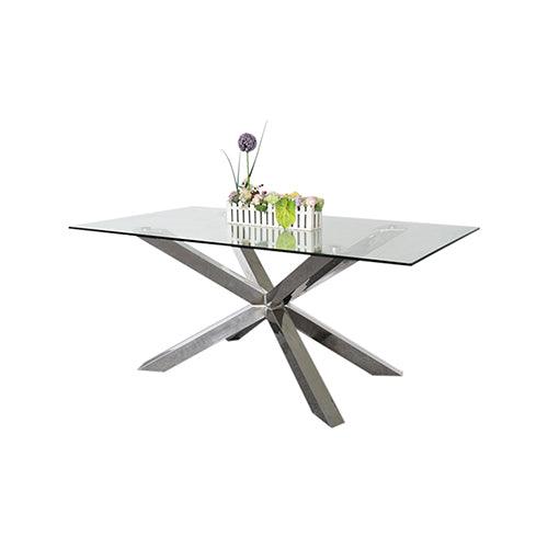 Buy Dining Table in Crisscross Shaped High Glossy Stainless Steel Base with 12mm Tempered Glass Top discounted | Products On Sale Australia