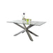 Buy Dining Table in Crisscross Shaped High Glossy Stainless Steel Base with 12mm Tempered Glass Top discounted | Products On Sale Australia