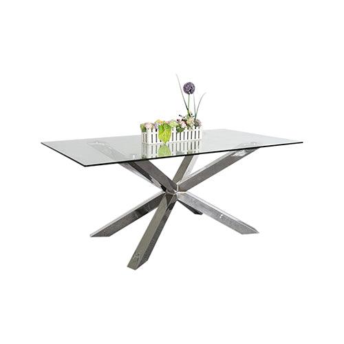 Buy Dining Table in Crisscross Shaped High Glossy Stainless Steel Base with 12mm Tempered Glass Top discounted | Products On Sale Australia