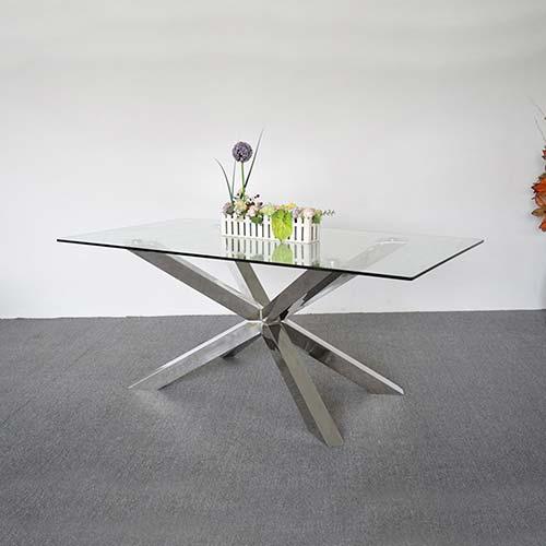 Buy Dining Table in Crisscross Shaped High Glossy Stainless Steel Base with 12mm Tempered Glass Top discounted | Products On Sale Australia