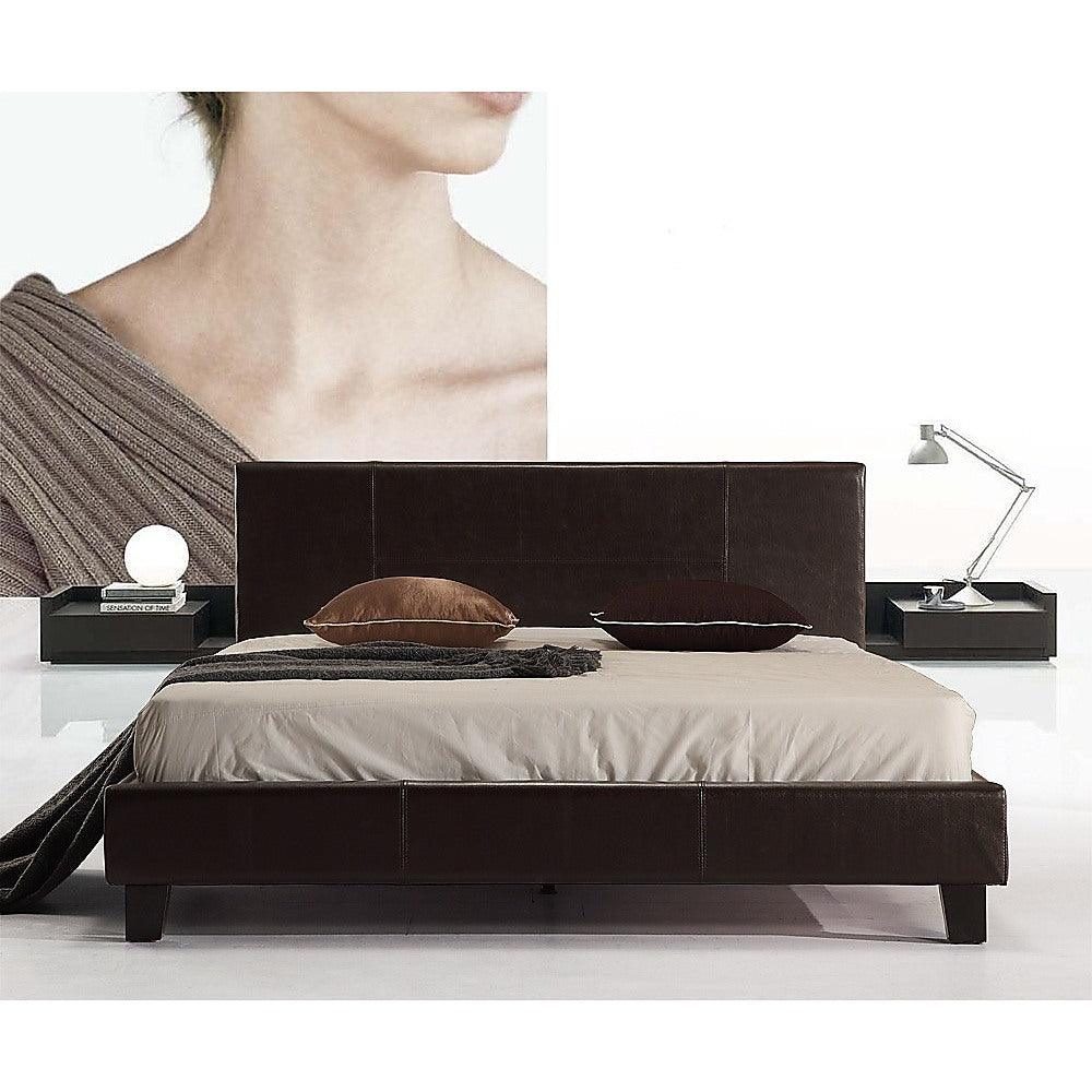 Buy Double PU Leather Bed Frame Brown discounted | Products On Sale Australia