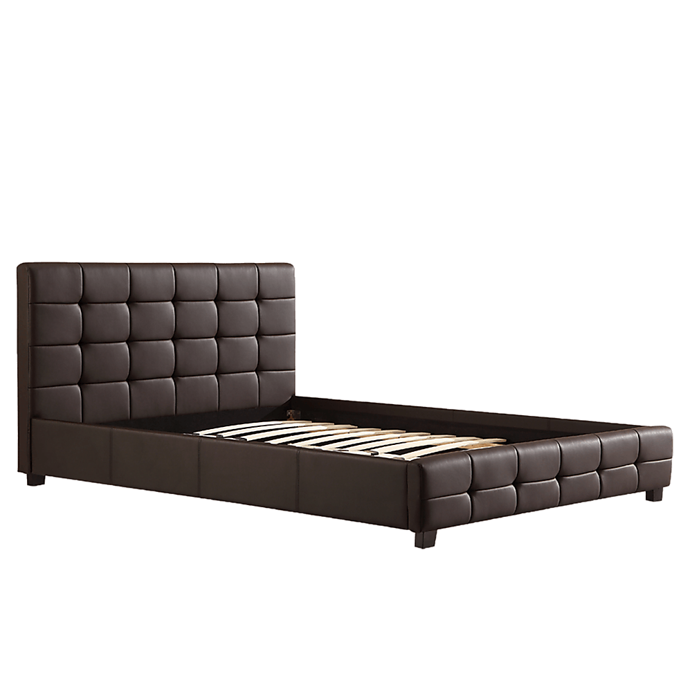 Buy Double PU Leather Deluxe Bed Frame Brown discounted | Products On Sale Australia