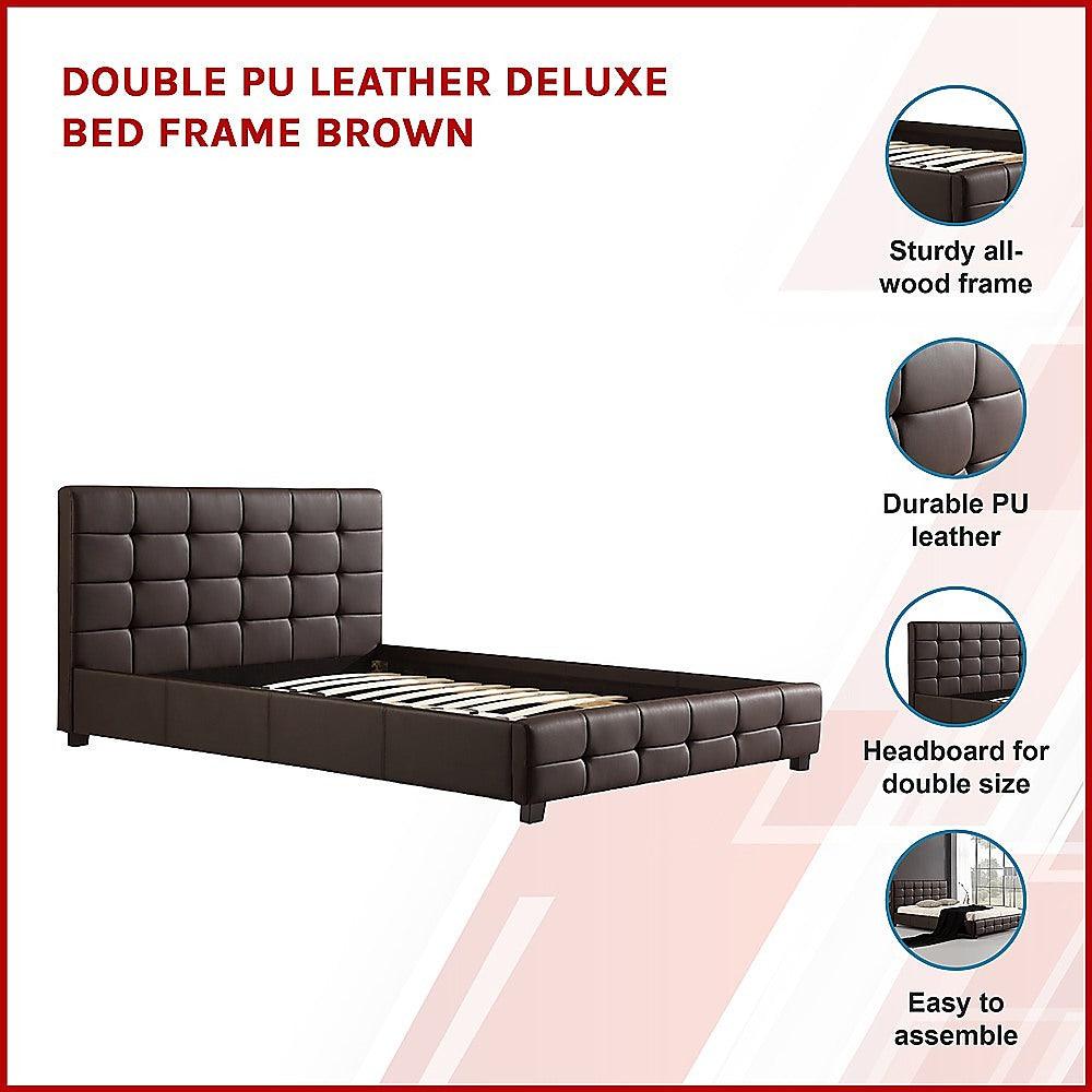 Buy Double PU Leather Deluxe Bed Frame Brown discounted | Products On Sale Australia