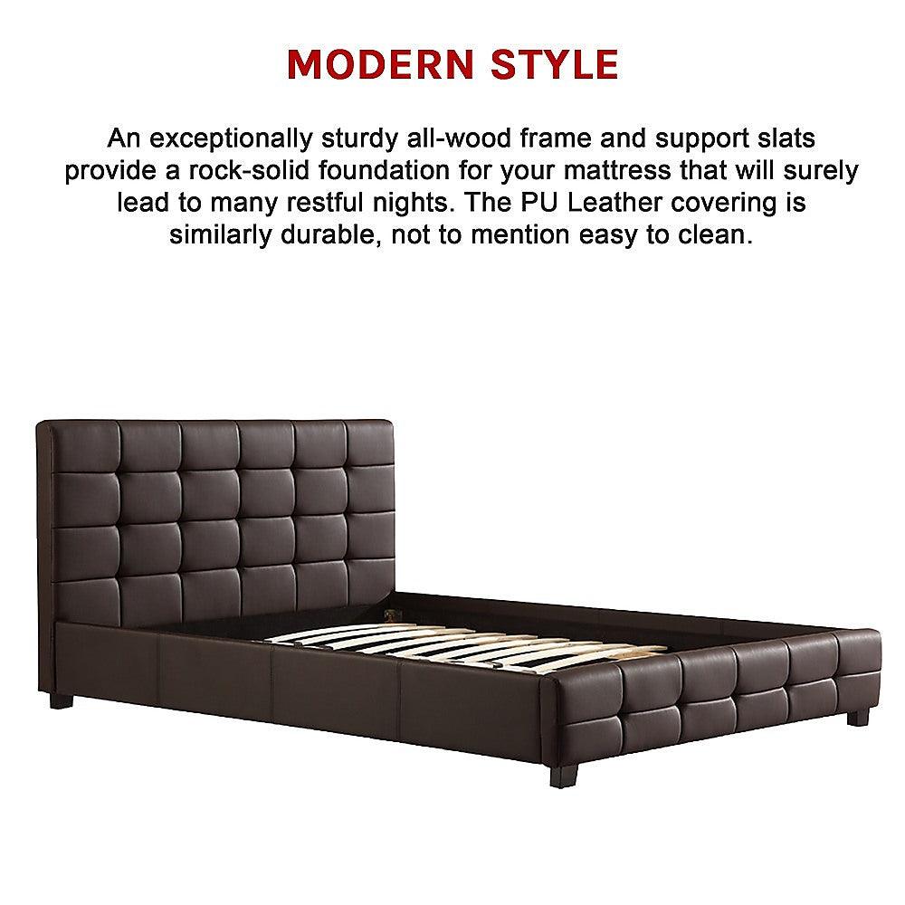 Buy Double PU Leather Deluxe Bed Frame Brown discounted | Products On Sale Australia