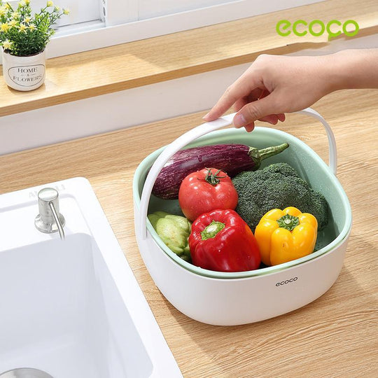 Buy Ecoco Double Drain Basket Bowl Washing Kitchen Strainer Noodles Vegetables Fruit Sink Supplies Grey discounted | Products On Sale Australia