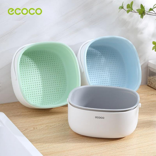 Buy Ecoco Double Drain Basket Bowl Washing Kitchen Strainer Noodles Vegetables Fruit Sink Supplies Grey discounted | Products On Sale Australia