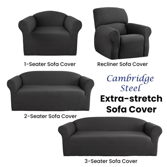 Buy Elan Cambridge Extra-stretch Couch Cover Steel One Seater Recliner Steel discounted | Products On Sale Australia