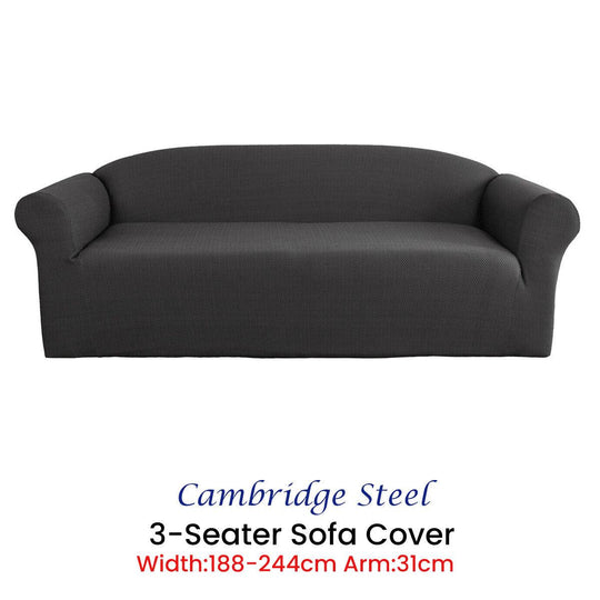 Buy Elan Cambridge Extra-stretch Couch Cover Steel Three Seater Steel discounted | Products On Sale Australia