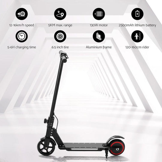 Buy Electric Scooter 130W 16KM/H LED Light Folding Portable Riding Commuter Black discounted | Products On Sale Australia