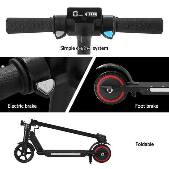 Buy Electric Scooter 130W 16KM/H LED Light Folding Portable Riding Commuter Black discounted | Products On Sale Australia