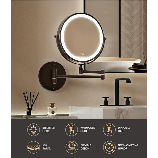 Buy Embellir Extendable Makeup Mirror 10X Magnifying Double-Sided Bathroom Brown discounted | Products On Sale Australia