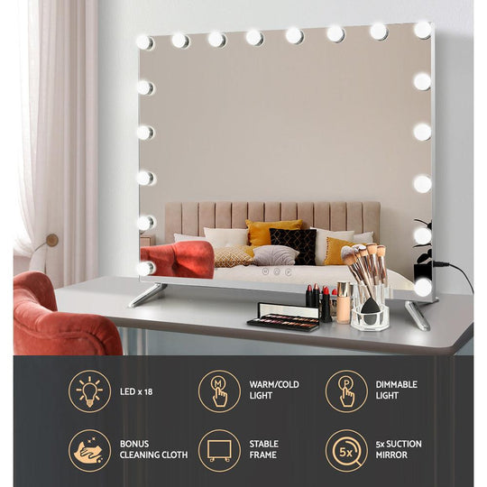 Buy Embellir Makeup Mirror 80x65cm Hollywood Vanity with LED Light Tabletop Wall discounted | Products On Sale Australia