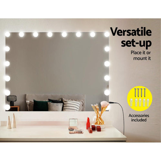 Buy Embellir Makeup Mirror 80x65cm Hollywood Vanity with LED Light Tabletop Wall discounted | Products On Sale Australia