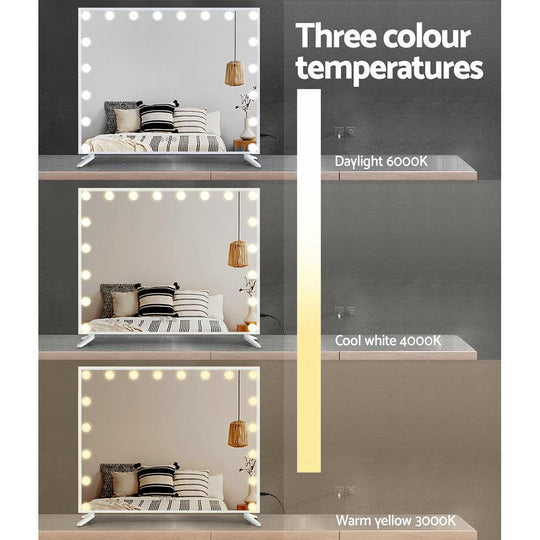 Buy Embellir Makeup Mirror 80x65cm Hollywood Vanity with LED Light Tabletop White discounted | Products On Sale Australia