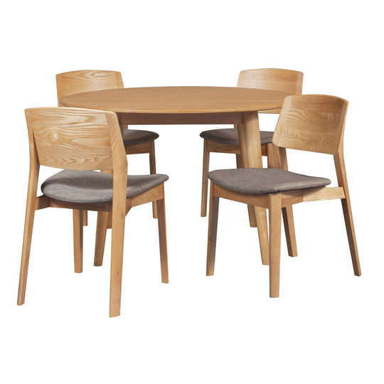 Buy Emilio 5pc 120cm Round Dining Table Set Fabric Chair Solid Ash Wood Oak discounted | Products On Sale Australia