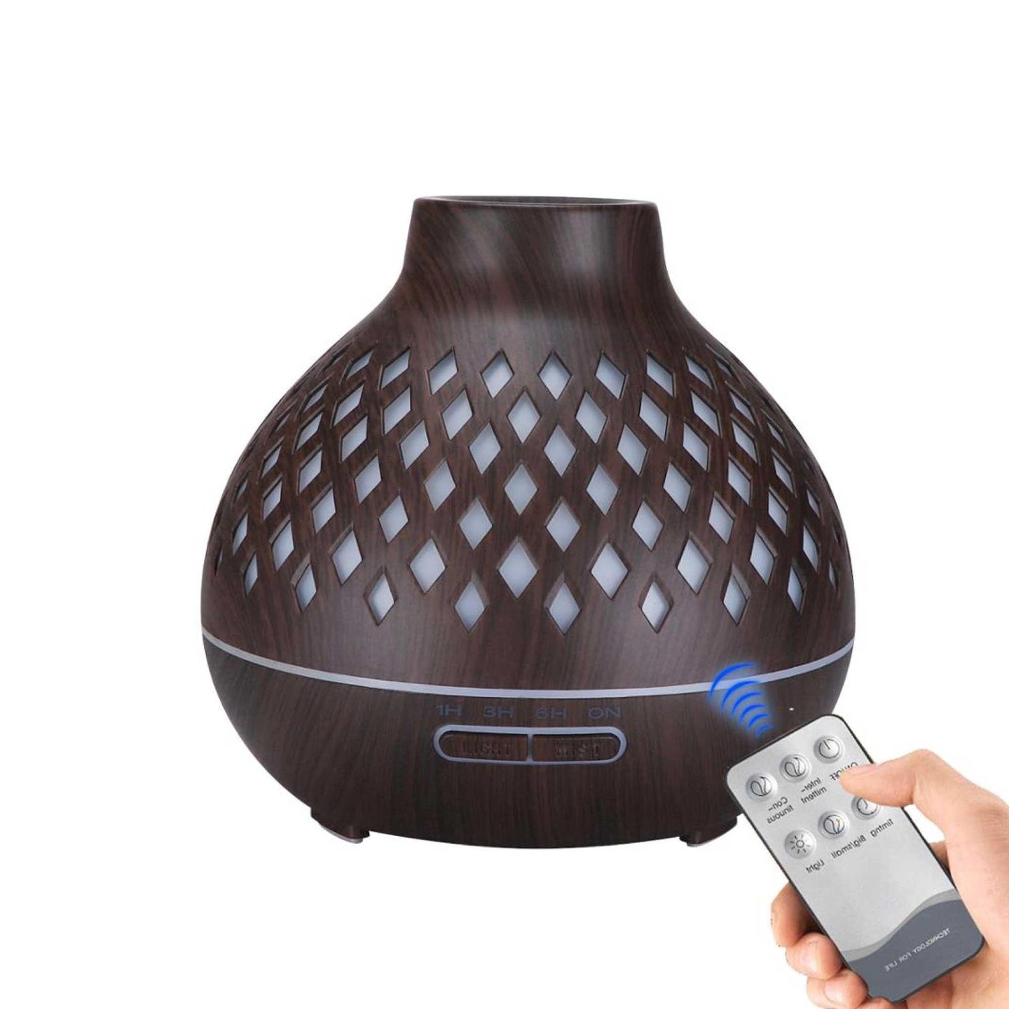 Buy Essential Oil Aroma Diffuser and Remote - 400ml Hollowed Wood Mist Humidifier discounted | Products On Sale Australia