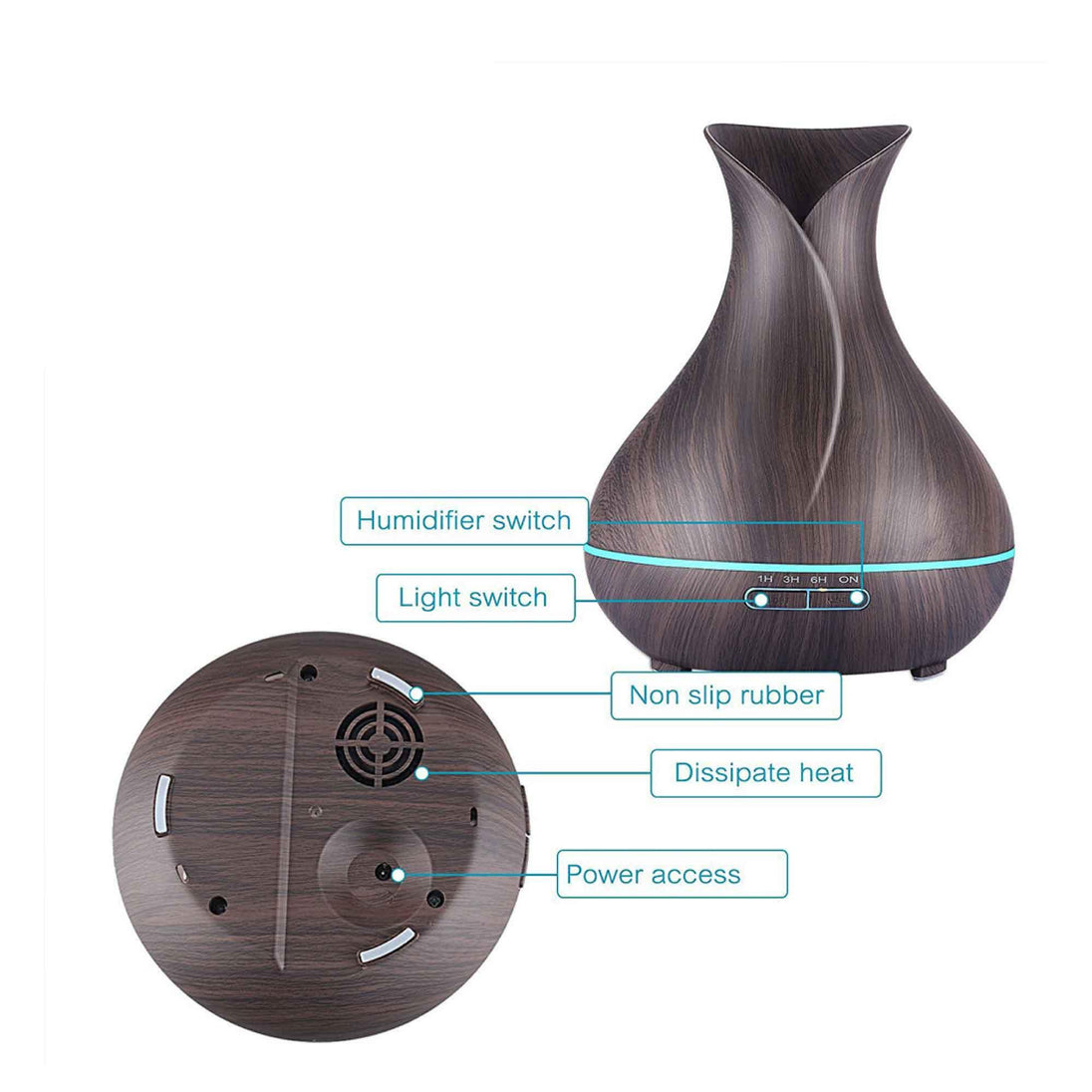 Buy Essential Oil Aroma Diffuser and Remote - 400ml Tulip Dark Ultrasonic Humidifier discounted | Products On Sale Australia