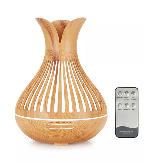 Buy Essential Oil Aroma Diffuser and Remote - 500ml Flower Top Wood Mist Humidifier discounted | Products On Sale Australia