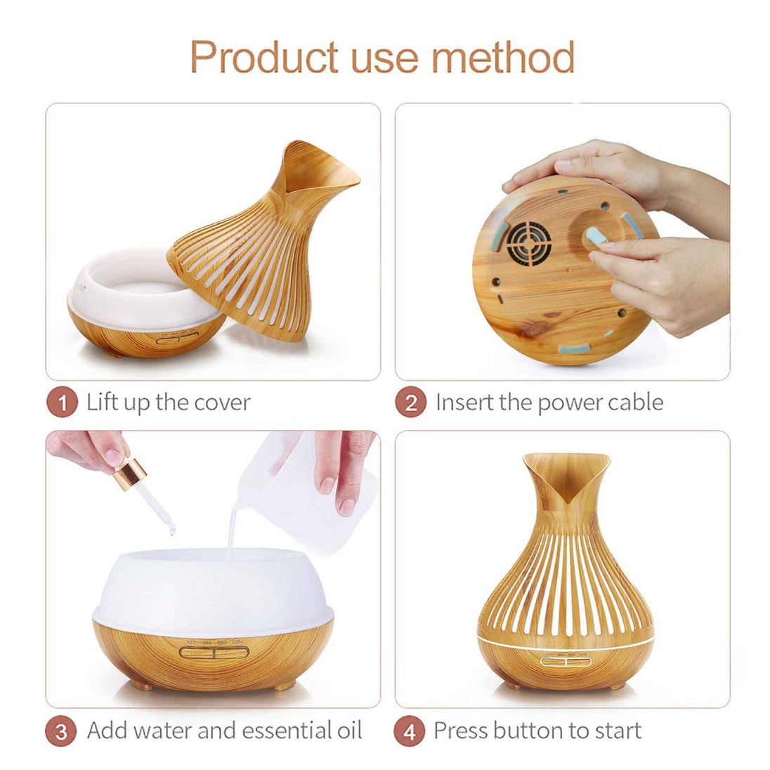 Buy Essential Oil Aroma Diffuser and Remote - 500ml Tulip Top Wood Mist Humidifier discounted | Products On Sale Australia