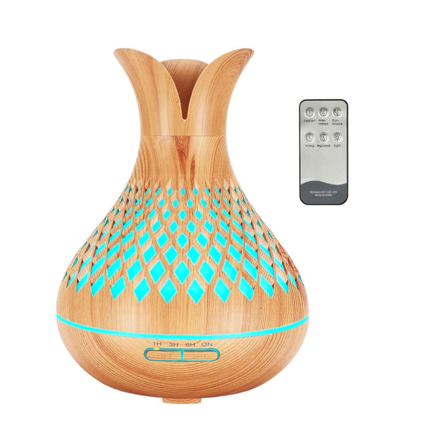 Buy Essential Oil Aroma Diffuser and Remote - 500ml Vase Flower Wood Mist Humidifier discounted | Products On Sale Australia