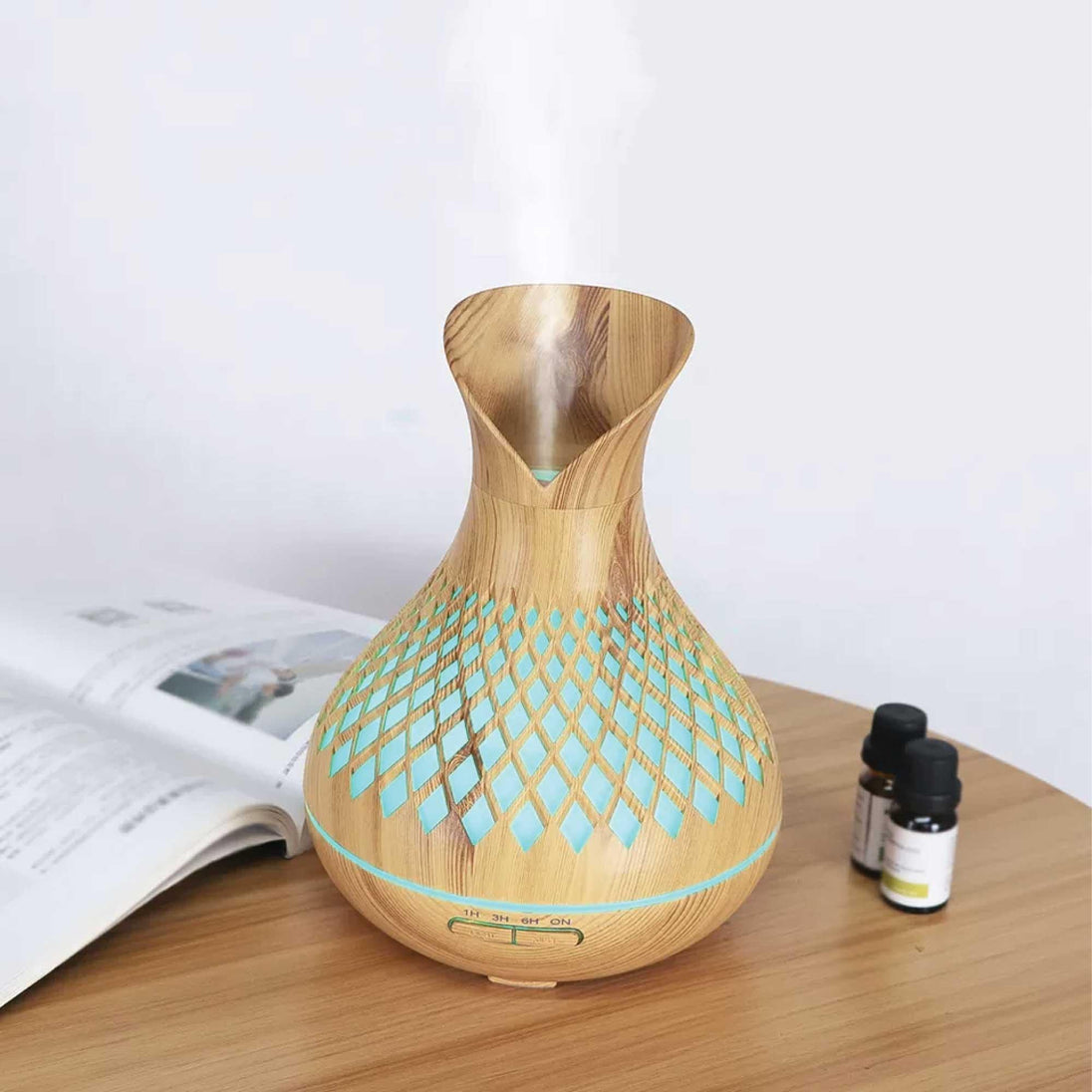 Buy Essential Oil Aroma Diffuser and Remote - 500ml Vase Tulip Wood Mist Humidifier discounted | Products On Sale Australia