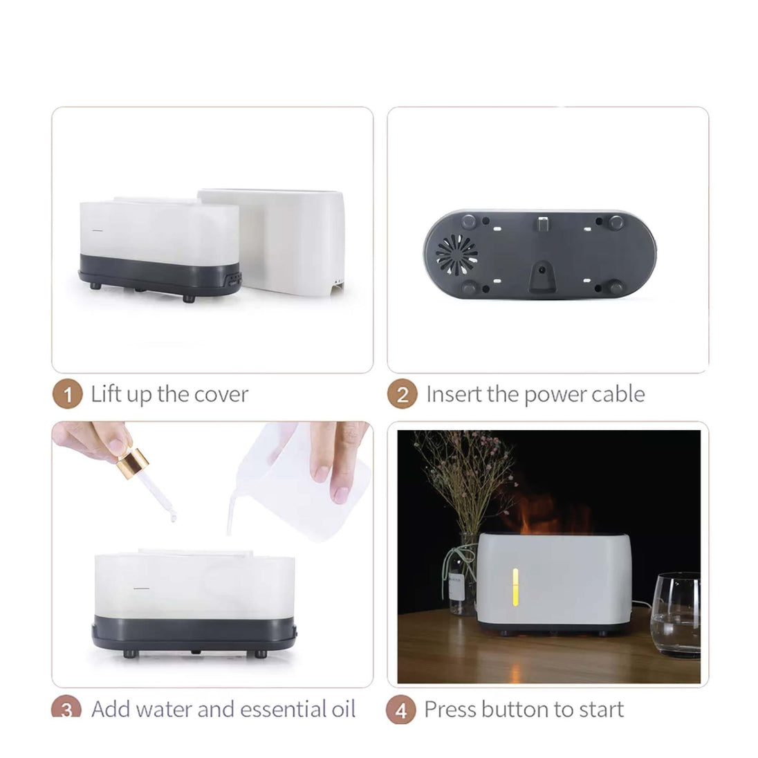 Buy Essential Oil Aroma Diffuser and Remote - Grey 240ml Flame Fire Style Air Humidifier discounted | Products On Sale Australia