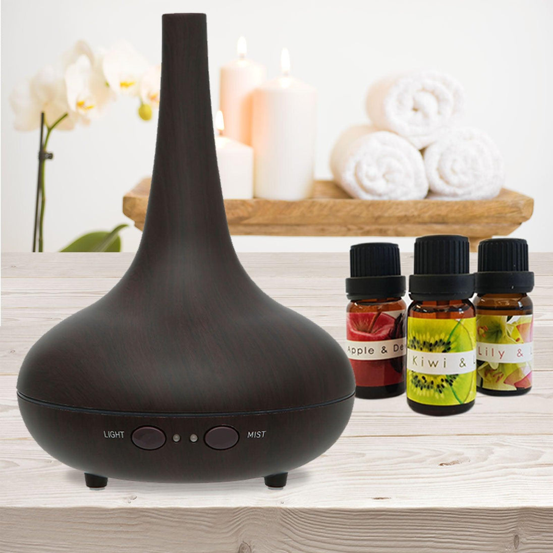 Buy Essential Oil Diffuser Ultrasonic Humidifier Aromatherapy LED Light 200ML 3 Oils - Dark Wood Grain discounted | Products On Sale Australia