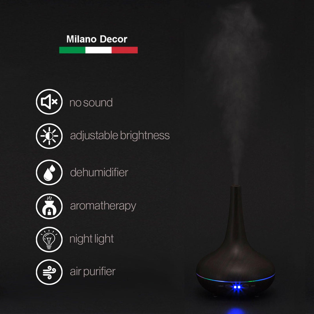 Buy Essential Oil Diffuser Ultrasonic Humidifier Aromatherapy LED Light 200ML 3 Oils - Dark Wood Grain discounted | Products On Sale Australia