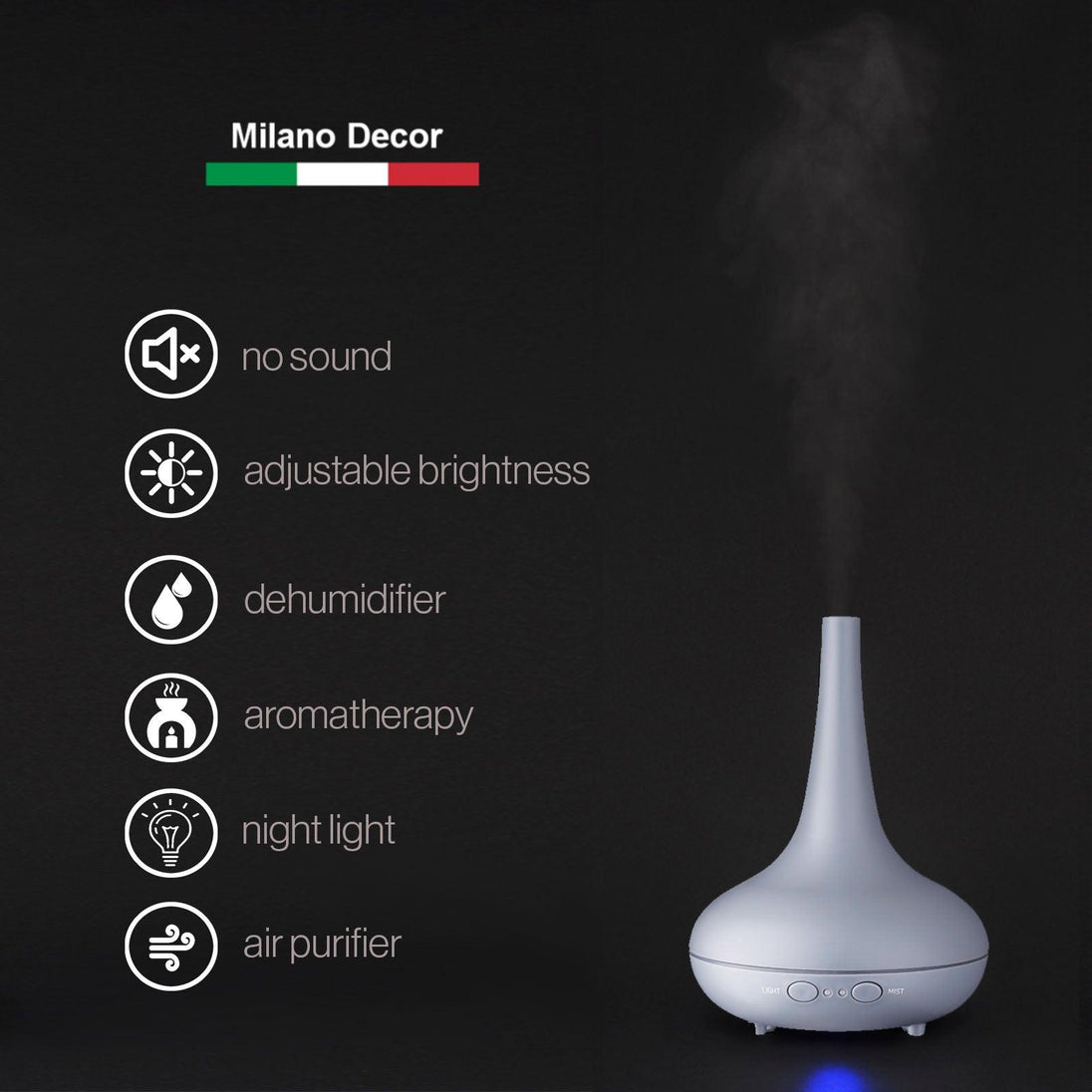 Buy Essential Oil Diffuser Ultrasonic Humidifier Aromatherapy LED Light 200ML 3 Oils - Matte Grey discounted | Products On Sale Australia