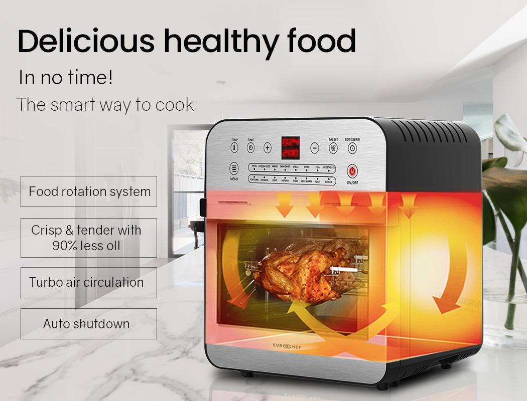 Buy EUROCHEF 16L Digital Air Fryer Electric Airfryer Rotisserie Large Big Dry Cooker, Silver discounted | Products On Sale Australia