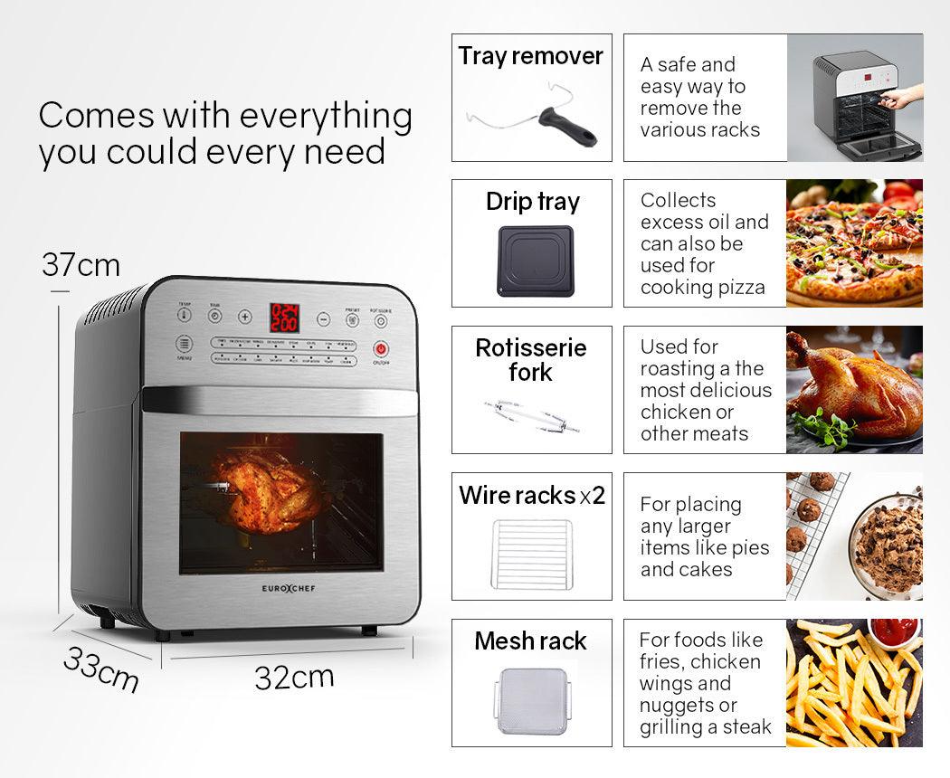 Buy EUROCHEF 16L Digital Air Fryer Electric Airfryer Rotisserie Large Big Dry Cooker, Silver discounted | Products On Sale Australia