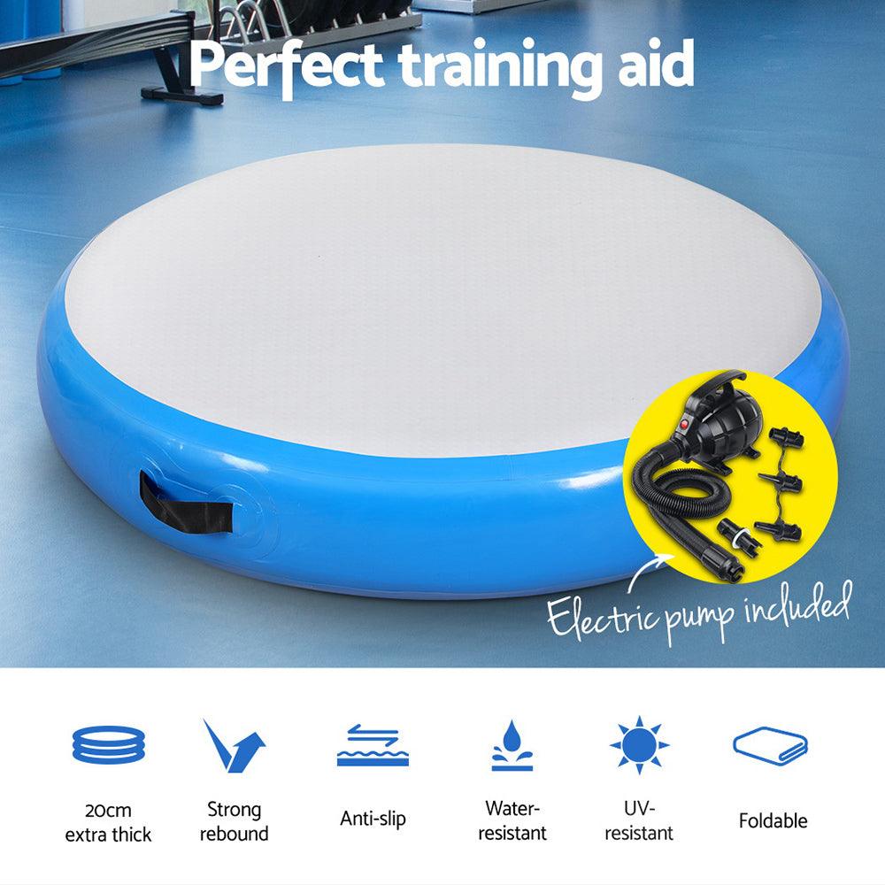 Everfit 1m Air Track Spot Inflatable Gymnastics Tumbling Mat Round W/ Pump Blue Products On Sale Australia | Sports & Fitness > Exercise, Gym and Fitness Category