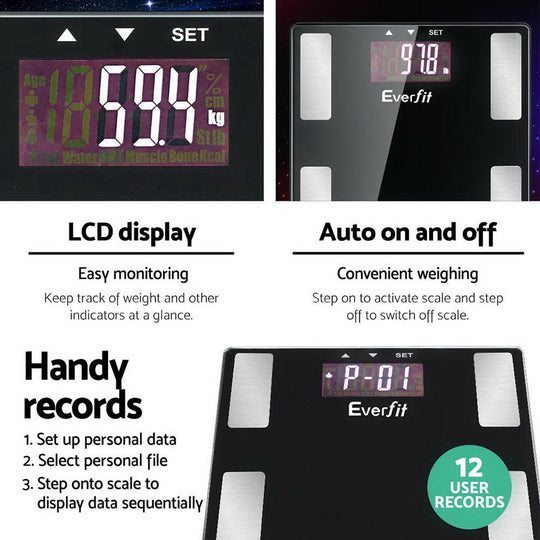 Buy Everfit Body Fat Bathroom Scale Weighing BMI Monitor Gym 180KG discounted | Products On Sale Australia