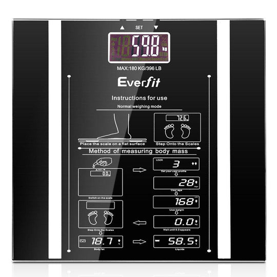 Buy Everfit Body Fat Bathroom Scale Weighing Water Body Fat Gym 180KG discounted | Products On Sale Australia