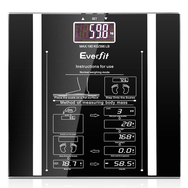 Buy Everfit Body Fat Bathroom Scale Weighing Water Body Fat Gym 180KG discounted | Products On Sale Australia