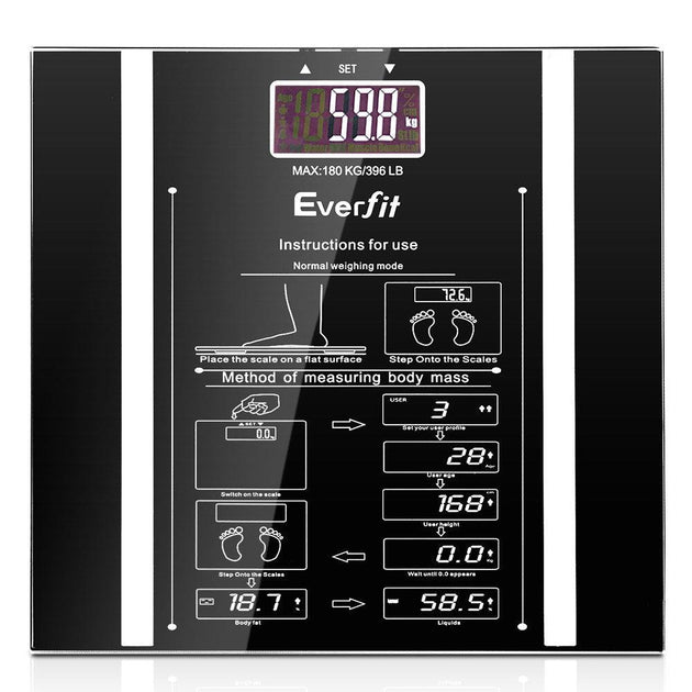 Everfit Body Fat Bathroom Scale Weighing Water Body Fat Gym 180KG Products On Sale Australia | Home & Garden > Scales Category