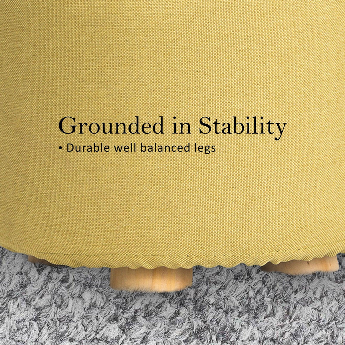 Buy Fabric Ottoman Round Wooden Leg Foot Stool - MUSTARD YELLOW discounted | Products On Sale Australia