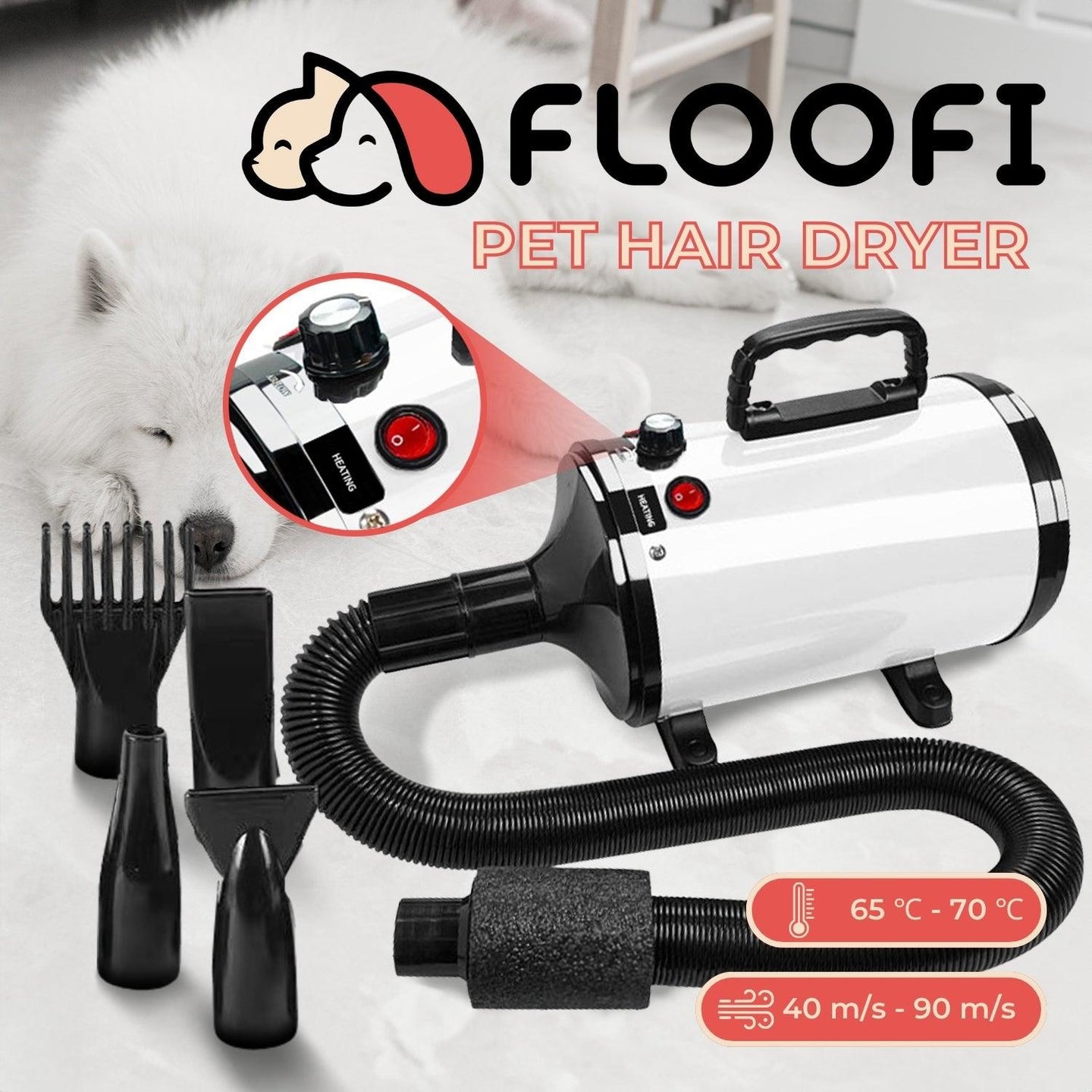 Buy Floofi Pet Hair Dryer Advance Button Version (White) discounted | Products On Sale Australia