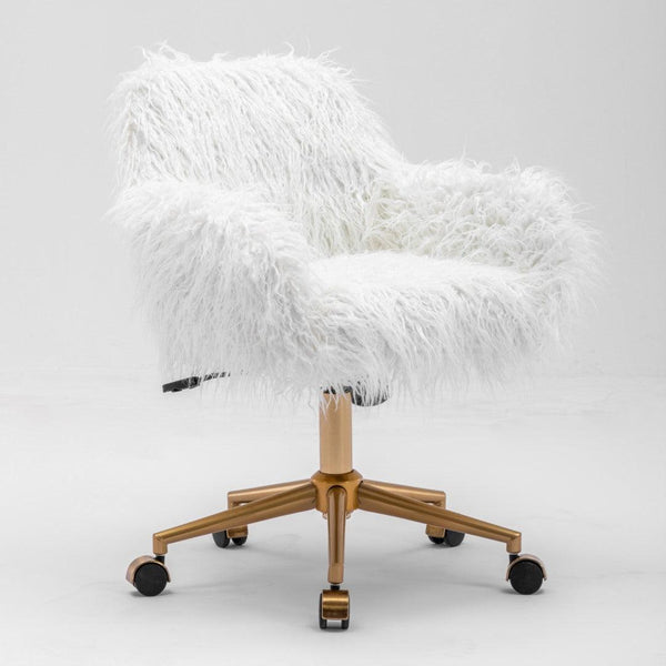 Fluffy Office Chair Faux Fur Modern Swivel Desk Chair for Women And Girls-White Products On Sale Australia | Furniture > Office Category